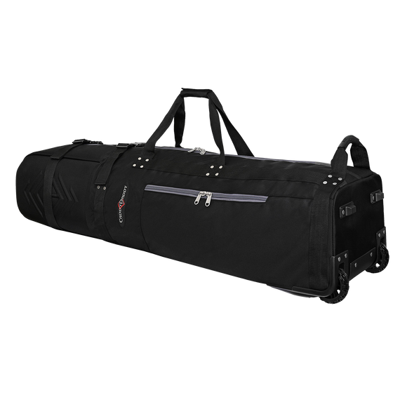 first class golf travel bag black cover laying down