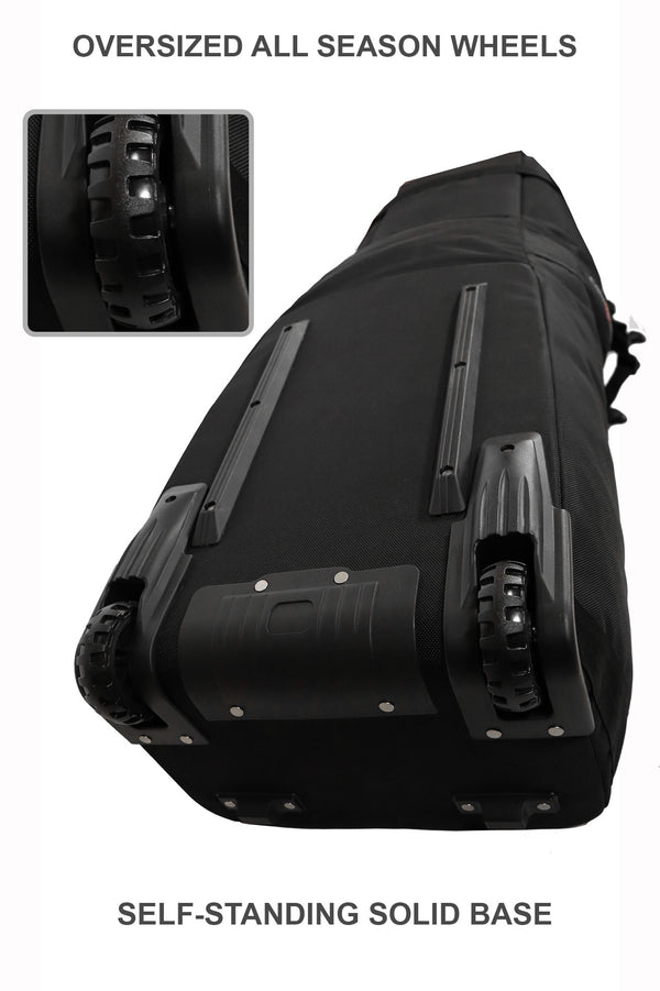 side view of black travel bag