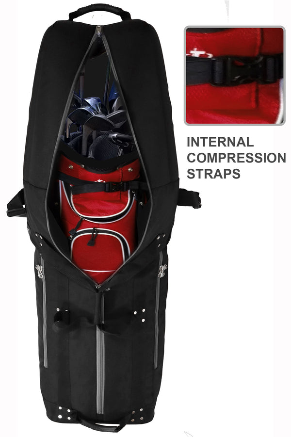 first class golf travel bag black cover open front
