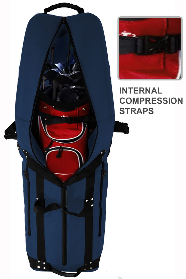 first class golf travel bag blue cover open front