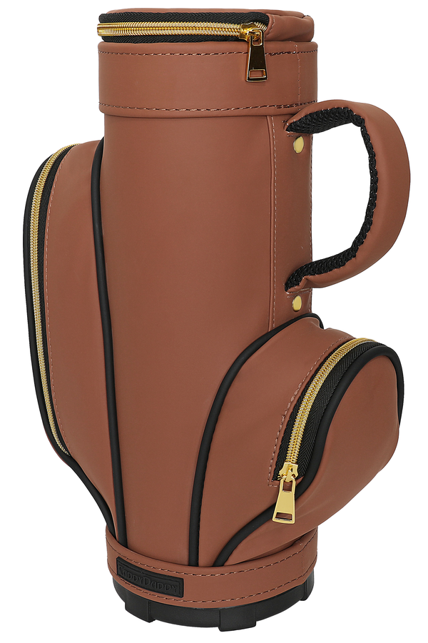 golf bag wine cooler with stopper copper tilted view