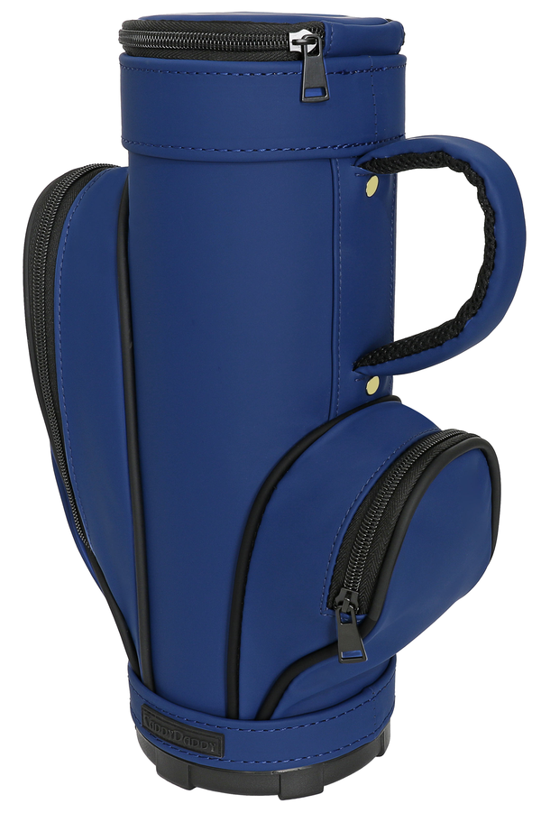 golf bag wine cooler with stopper blue tilted view