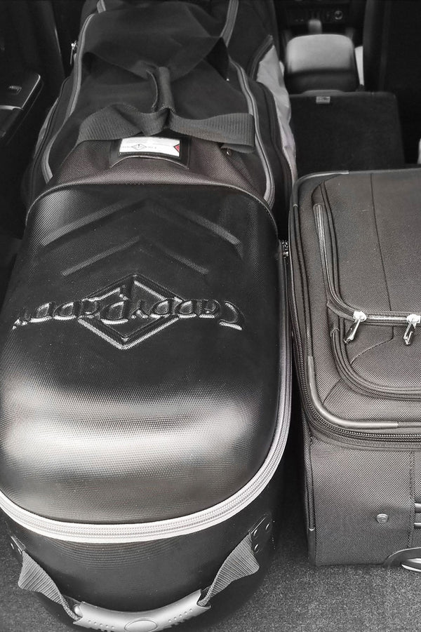 enforcer hard top travel bag case black in car trunk